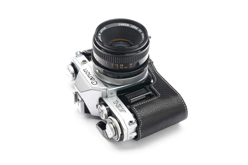 BolinUS A-1 Case, BolinUS Handmade Genuine Real Leather Half Camera Case Bag Cover for Canon AE-1 A-1 (NO Handle) Camera with Hand Strap (Black) - Image 5